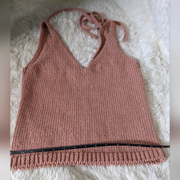 Intermix v-neck Pink Sparkle, knit tie back, tank top shirt, small - Picture 5 of 12